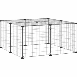 vidaXL Huisdierenkooi met deur 12 panelen 35x35 cm staal zwart