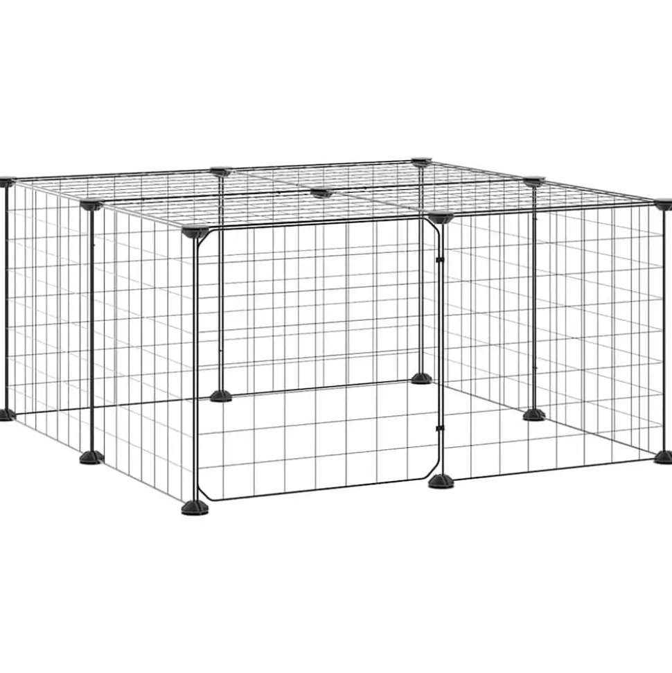 vidaXL Huisdierenkooi met deur 12 panelen 35x35 cm staal zwart
