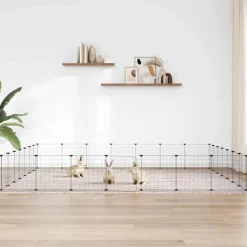 vidaXL Huisdierenkooi met deur 28 panelen 35x35 cm staal zwart