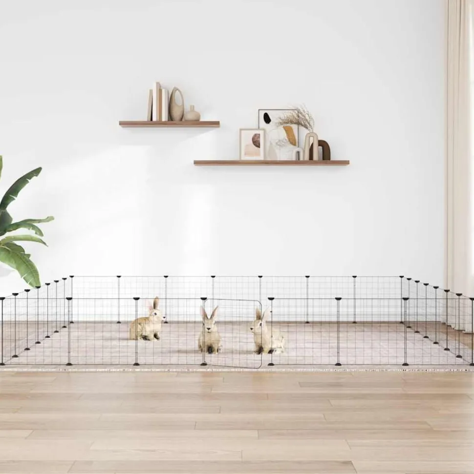 vidaXL Huisdierenkooi met deur 28 panelen 35x35 cm staal zwart