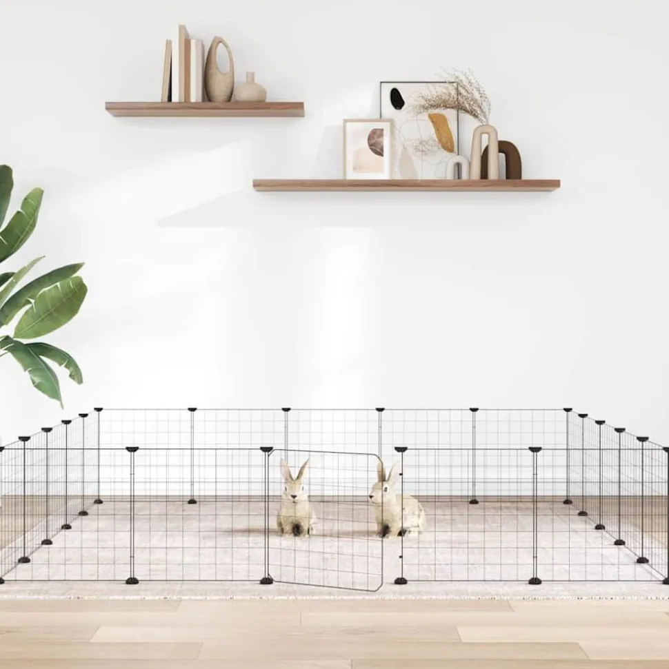 vidaXL Huisdierenkooi met deur 20 panelen 35x35 cm staal zwart