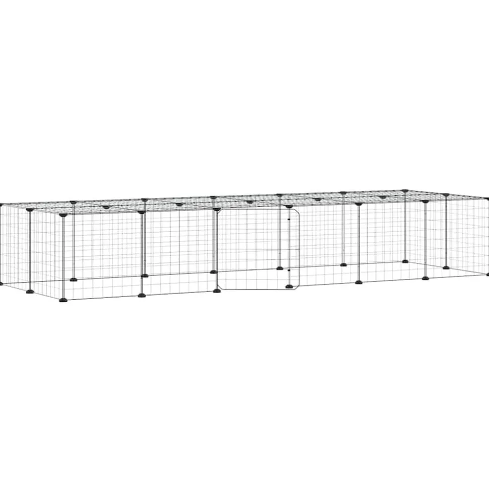 vidaXL Huisdierenkooi met deur 28 panelen 35x35 cm staal zwart