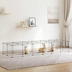 vidaXL Huisdierenkooi met deur 28 panelen 35x35 cm staal zwart
