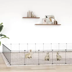 vidaXL Huisdierenkooi met deur 44 panelen 35x35 cm staal zwart