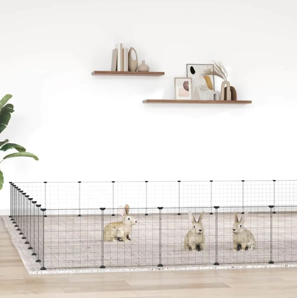 vidaXL Huisdierenkooi met deur 44 panelen 35x35 cm staal zwart