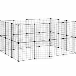 vidaXL Huisdierenkooi met deur 28 panelen 35x35 cm staal zwart