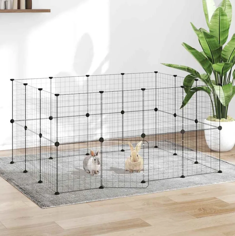 vidaXL Huisdierenkooi met deur 28 panelen 35x35 cm staal zwart