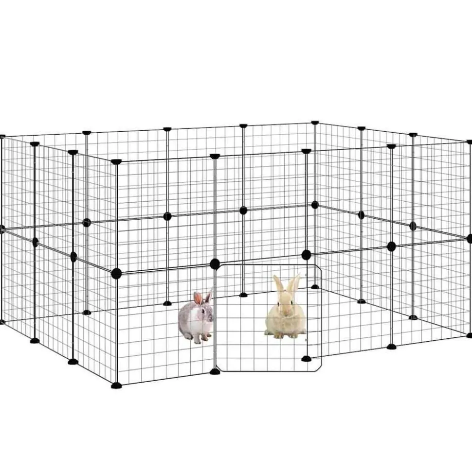 vidaXL Huisdierenkooi met deur 28 panelen 35x35 cm staal zwart