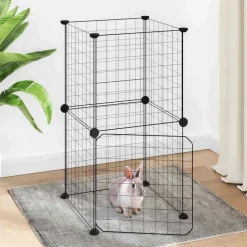 vidaXL Huisdierenkooi met deur 8 panelen 35x35 cm staal zwart