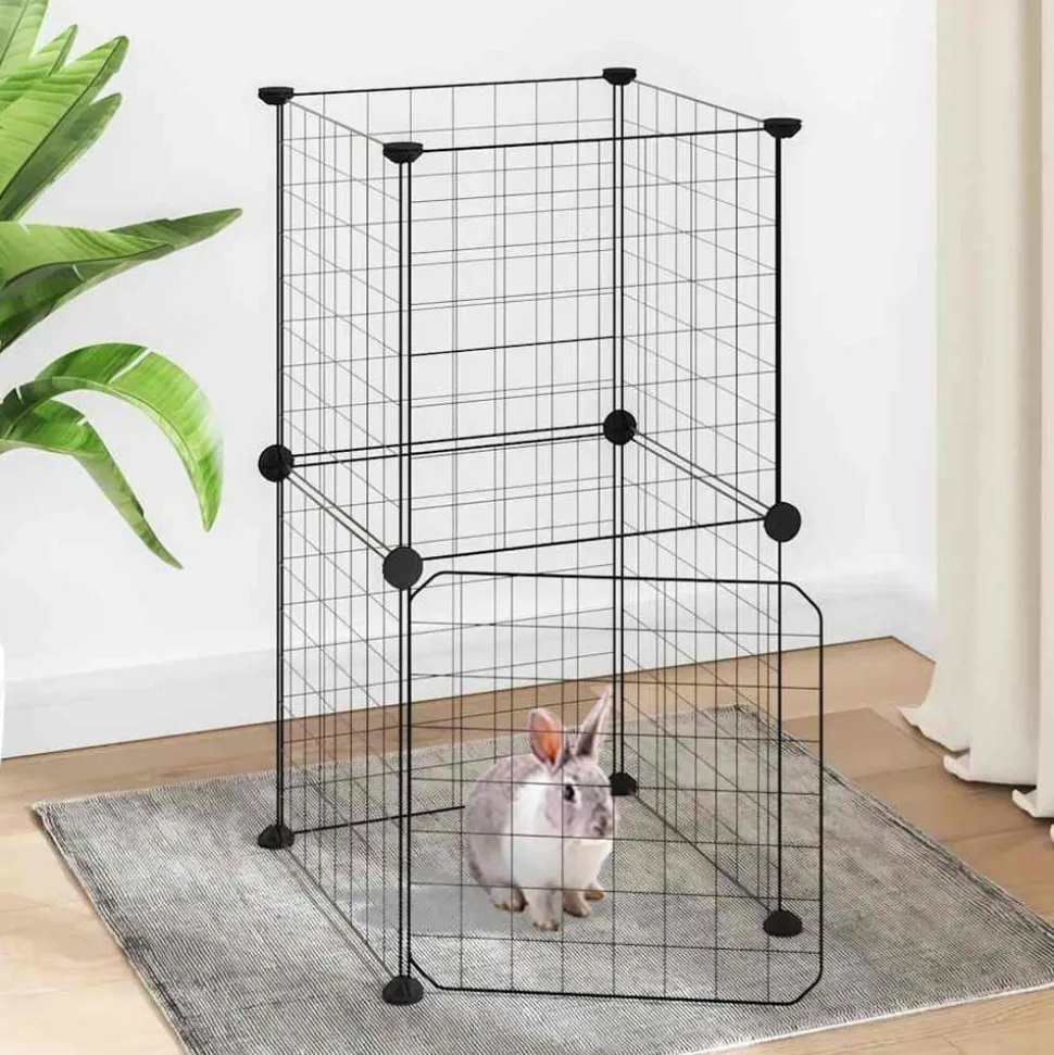 vidaXL Huisdierenkooi met deur 8 panelen 35x35 cm staal zwart