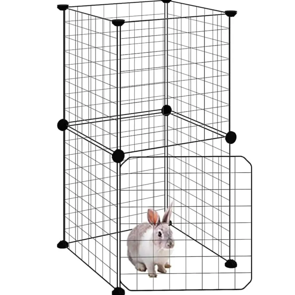 vidaXL Huisdierenkooi met deur 8 panelen 35x35 cm staal zwart
