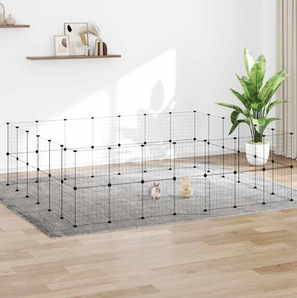 vidaXL Huisdierenkooi met deur 52 panelen 35x35 cm staal zwart