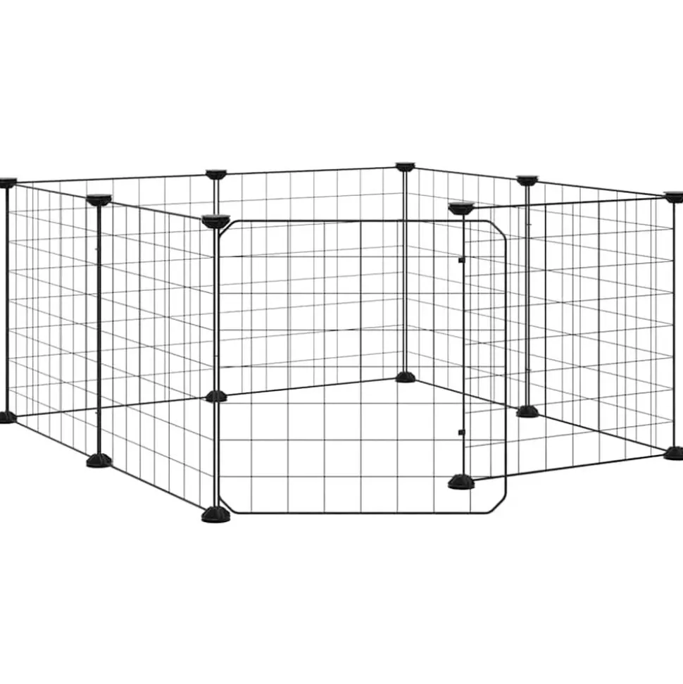 vidaXL Huisdierkooi met 8 panelen en deur, zwart 35x35 cm staal