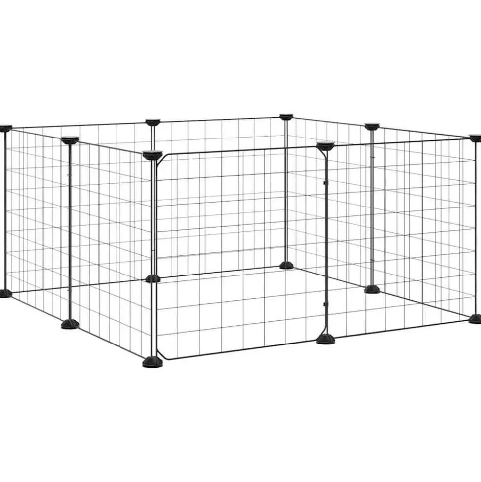 vidaXL Huisdierkooi met 8 panelen en deur, zwart 35x35 cm staal