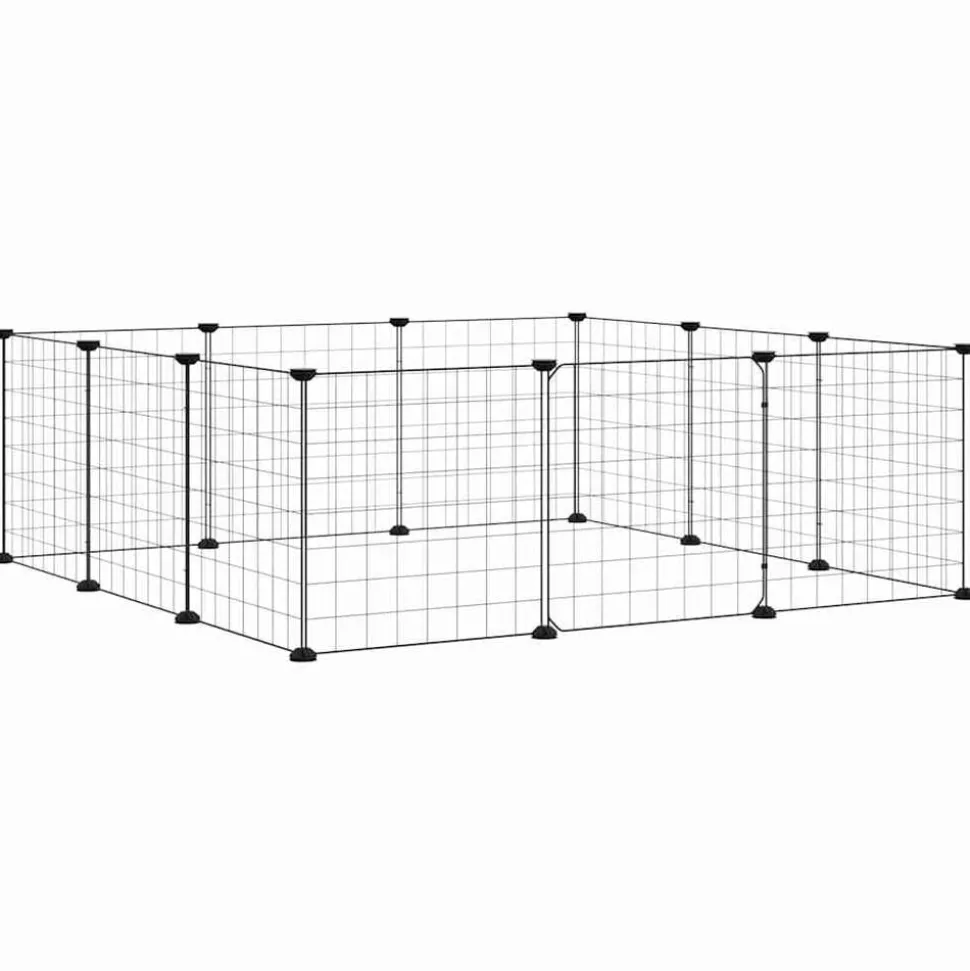 vidaXL Huisdierkooi met 12 panelen en deur, zwart 35x35 cm staal