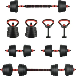 vidaXL 4-in-1 Halter-Barbell Kettlebell Set 20kg 20kg Zwart en Rood