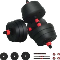 vidaXL 2-in-1 Halter-Barbell Set 20kg 20kg Zwart en Rood