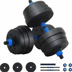 vidaXL 2-in-1 Halter-Barbell Set 20kg 20kg Zwart en Blauw