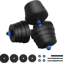 vidaXL 2-in-1 Halter-Barbell Set 30kg 30kg Zwart en Blauw