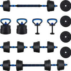 vidaXL 4-in-1 Halterset 30kg Zwart en Blauw Cement en ijzeren zand