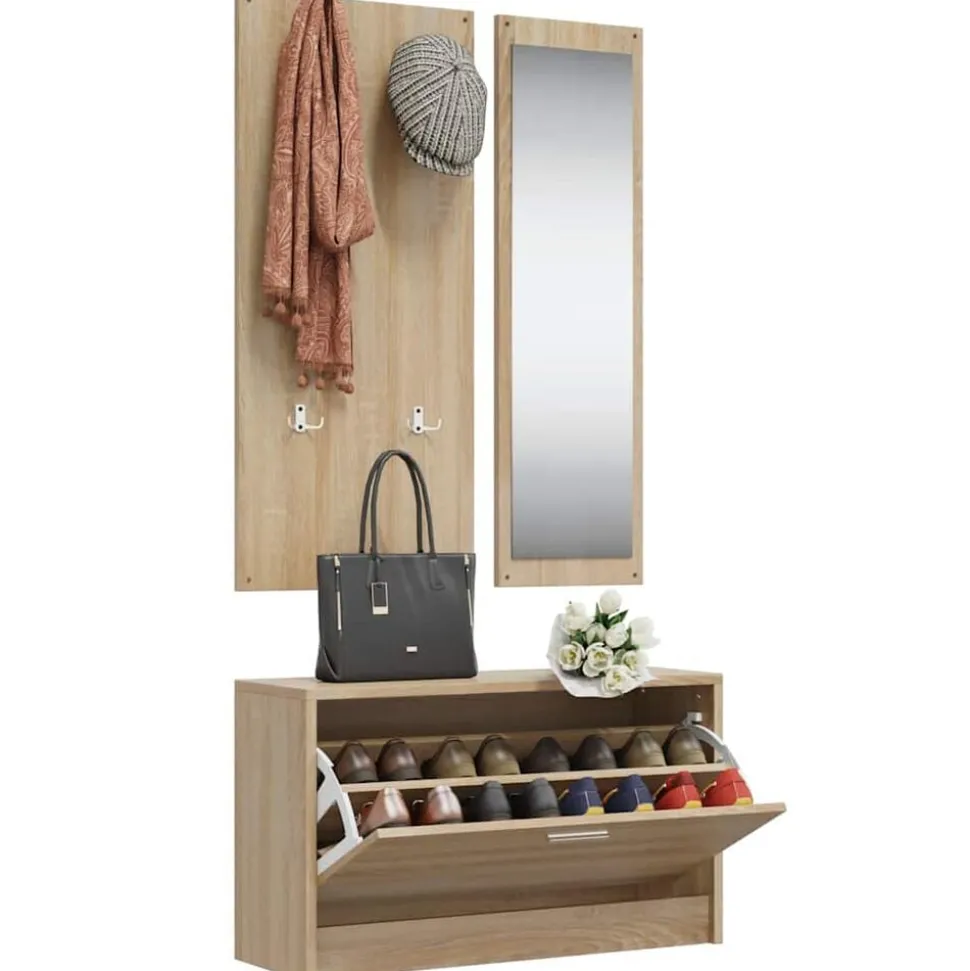 vidaXL 3-in-1 schoenenkastset Sonoma eiken bewerkt hout