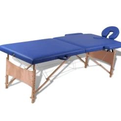 vidaXL Inklapbare massagetafel 2 zones met houten frame (blauw)