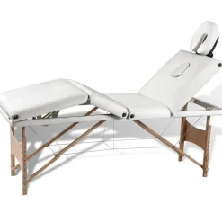vidaXL Inklapbare massagetafel 4 zones met houten frame (creme)
