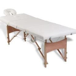 vidaXL Inklapbare massagetafel 4 zones met houten frame (creme)