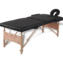 vidaXL Inklapbare massagetafel 2 zones met houten frame (zwart)