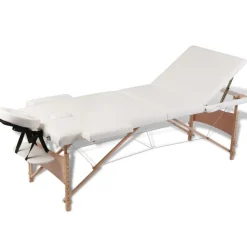 vidaXL Inklapbare massagetafel 3 zones met houten frame (creme)