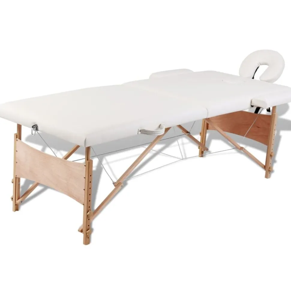 vidaXL Inklapbare massagetafel 2 zones met houten frame (creme)