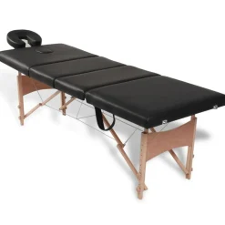 vidaXL Inklapbare massagetafel 4 zones met houten frame (zwart)