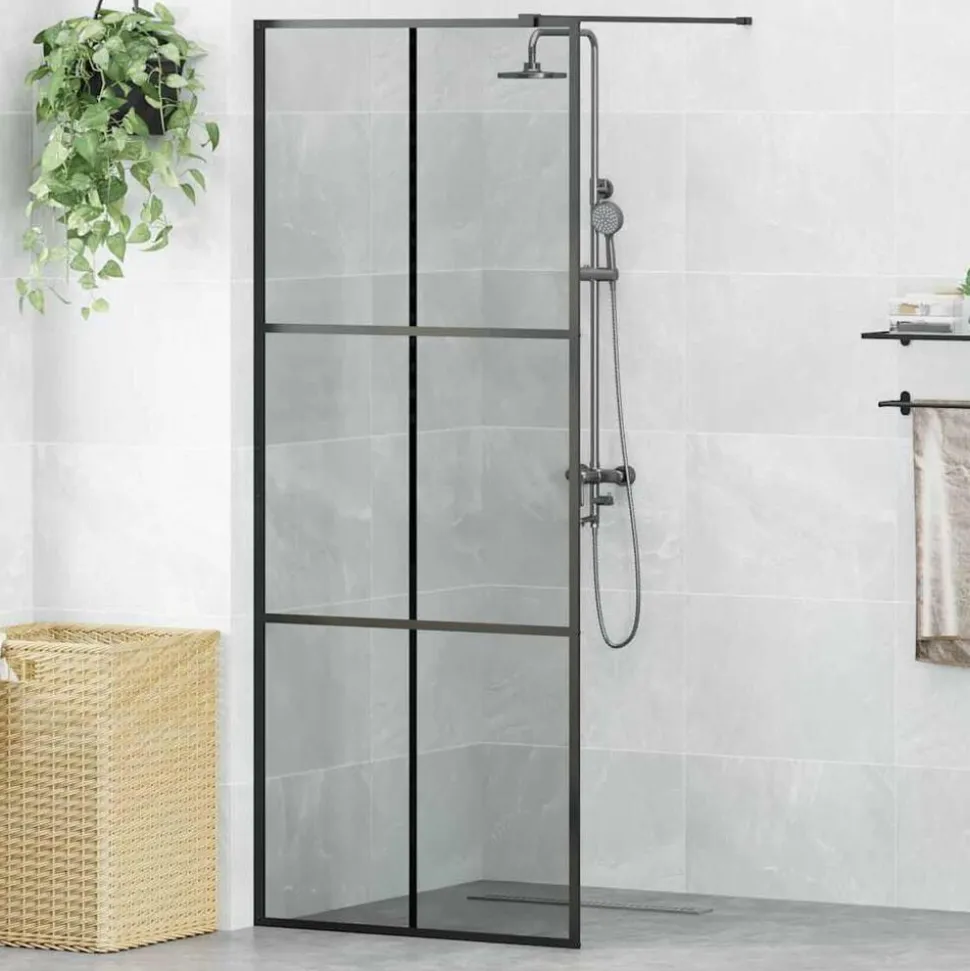 vidaXL Inloop Douche Wand Zwart 80 x 195 cm gehard glas