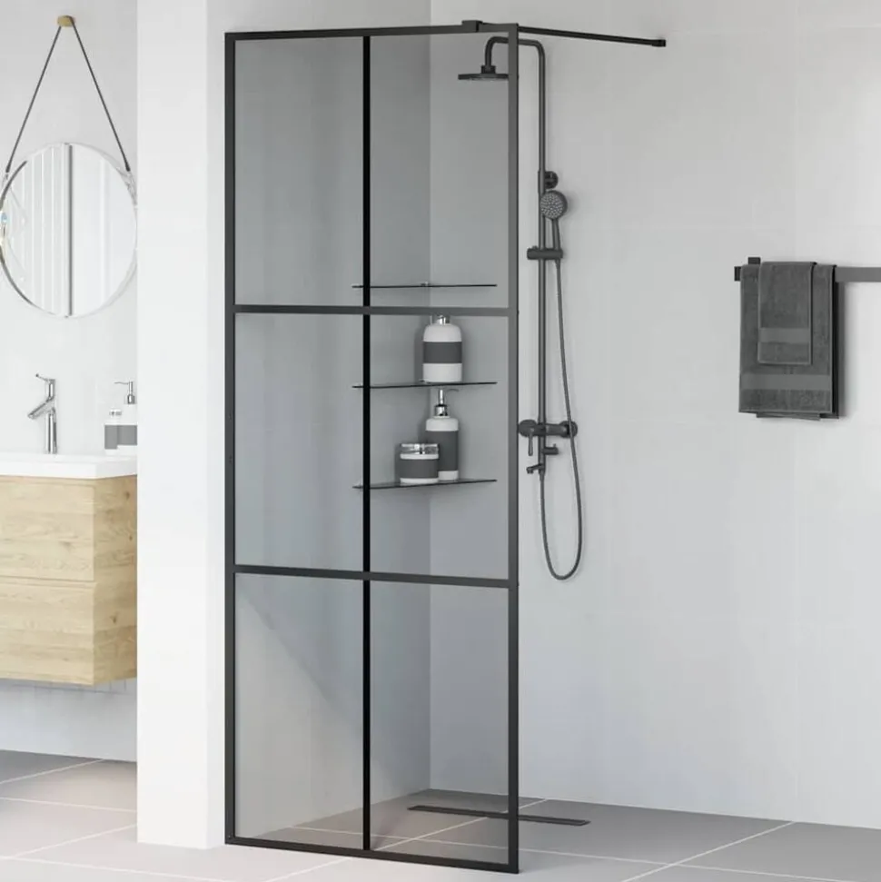 vidaXL Inloop Douche Wand Zwart 80 x 195 cm gehard glas