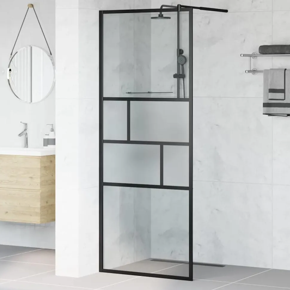 vidaXL Inloop Douche Wand Zwart 80 x 195 x 0.5 cm Glas en Aluminium
