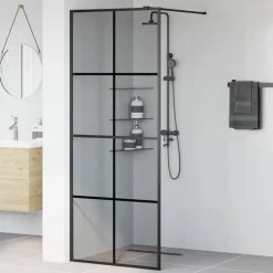 vidaXL Inloop Douche Wand Zwart 80 x 195 cm gehard glas