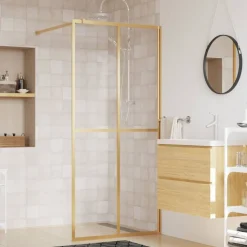 vidaXL Inloopdouchewand transparant 80x195 cm ESG-glas goudkleurig