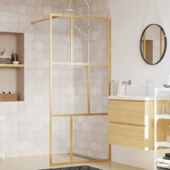 vidaXL Inloopdouchewand transparant 80x195 cm ESG-glas goudkleurig