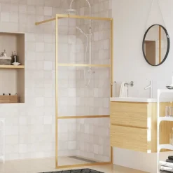 vidaXL Inloopdouchewand transparant 80x195 cm ESG-glas goudkleurig