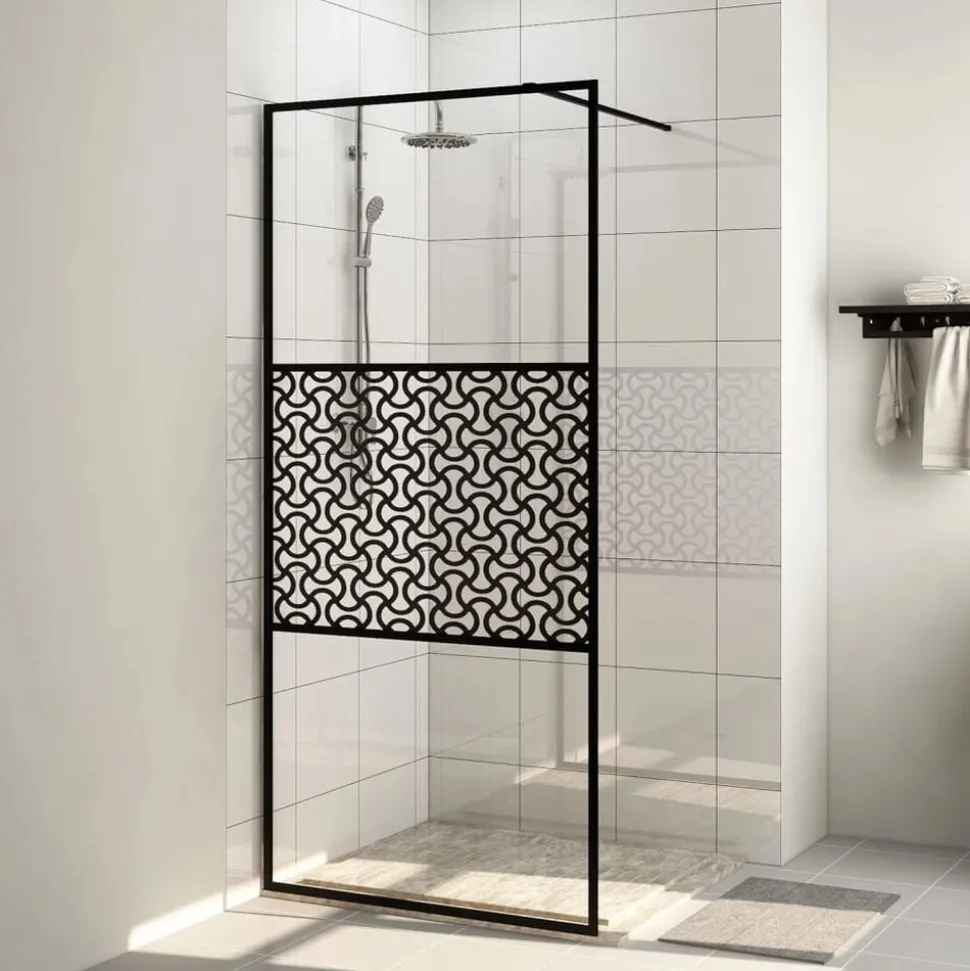 vidaXL Inloopdouchewand 80x195 cm ESG-glas transparant en zwart