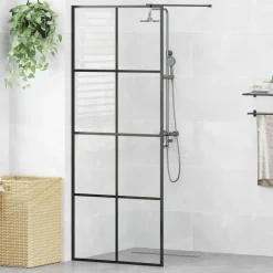 vidaXL Inloopdouchewand 80x195 cm ESG-glas transparant en zwart