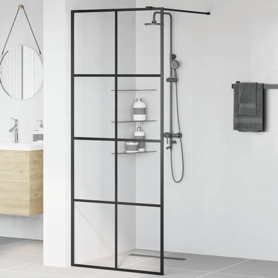 vidaXL Inloopdouchewand 80x195 cm ESG-glas transparant en zwart