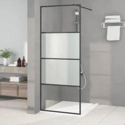 vidaXL Inloopdouchewand 80x195 cm halfmat ESG-glas zwart