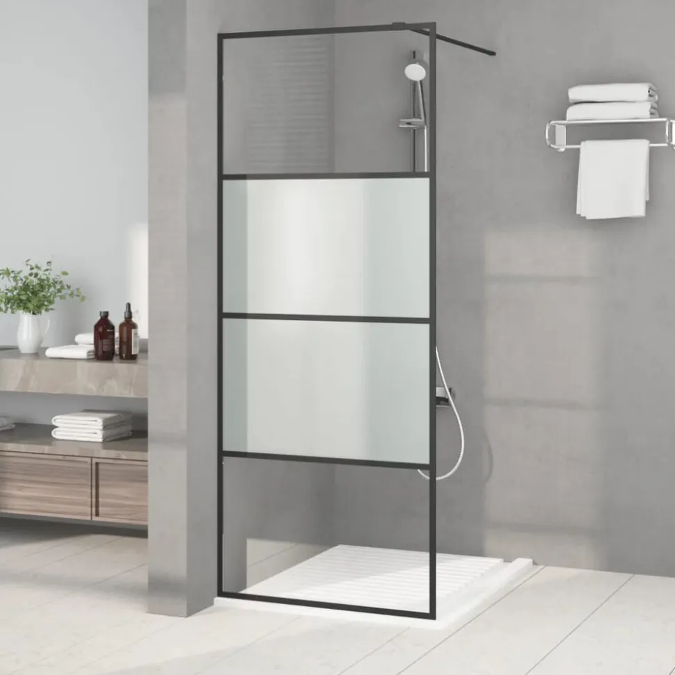 vidaXL Inloopdouchewand 80x195 cm halfmat ESG-glas zwart