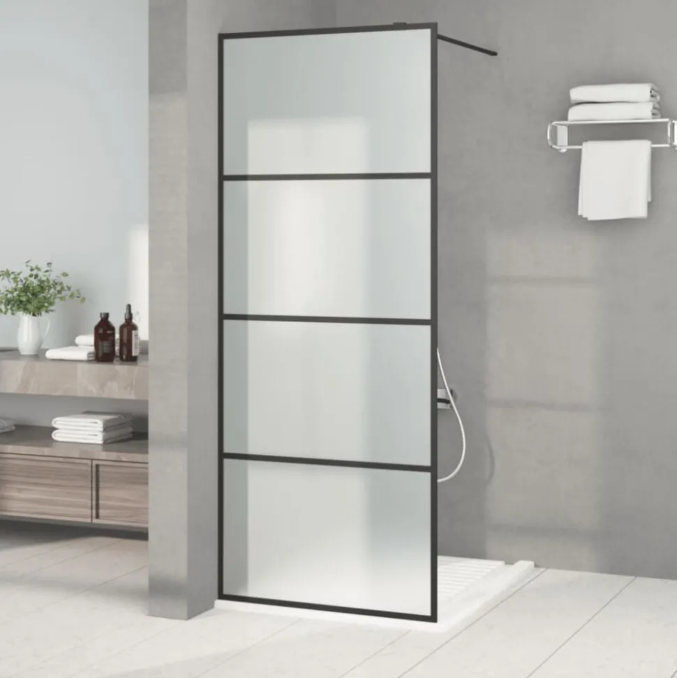 vidaXL Inloopdouchewand 80x195 cm mat ESG-glas zwart