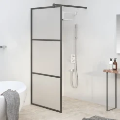 vidaXL Inloopdouchewand 80x195 cm mat ESG-glas zwart
