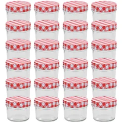 vidaXL Jampotten met wit met rode deksels 24 st 110 ml glas