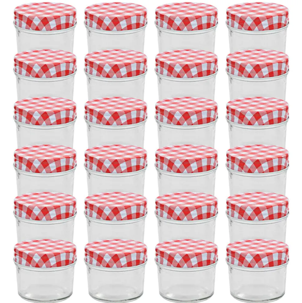 vidaXL Jampotten met wit met rode deksels 24 st 110 ml glas