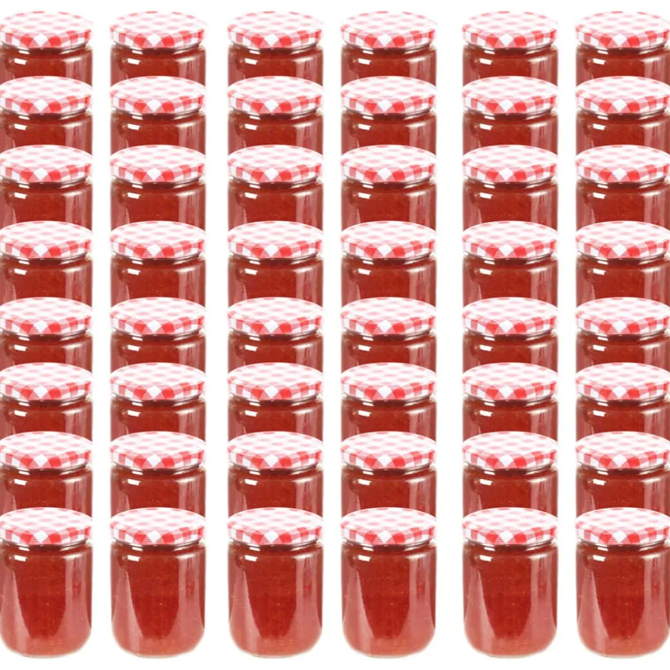vidaXL Jampotten met wit met rode deksels 48 st 230 ml glas