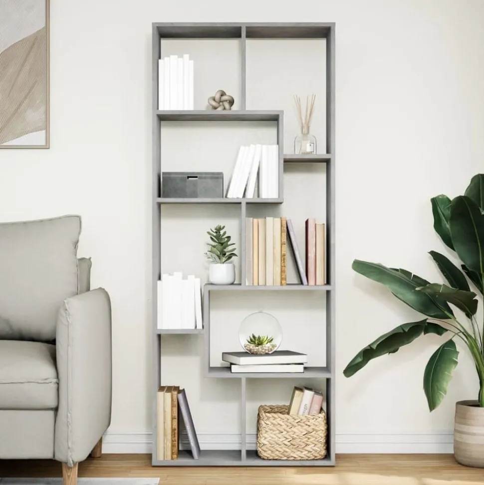 vidaXL Kamerscherm / boekenkast 67x25x161,5 cm bewerkt hout betongrijs